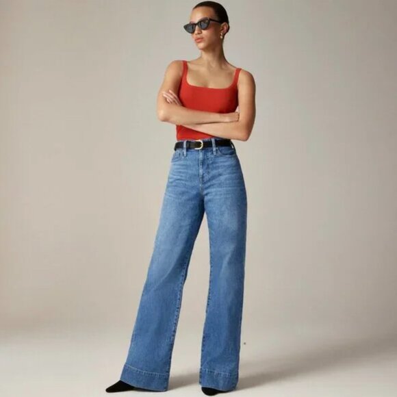 J. Crew Denim - J Crew '96 Curvy Wide Leg Denim Trouser Jeans Medium Wash Women's Size 32 / 14